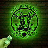 Custom Floral Goat Metal Wall Sign - Personalized Farm Name Wall Art - Goat Farmhouse Decor & Gifts for Goat Lovers, Family Name Sign