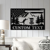 Personalized US Flag Disc Golf Metal Sign with LED Lights, Custom Disc Golfer Name Sign, Sports Wall Art, Gift for Dad, Home Decor