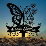 Custom Floral Butterfly Garden Sign, Personalized Name Garden Stake, Metal Garden Sign, Gardener Name Sign, Gardener Gift, Yard Decor