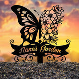 Custom Floral Butterfly Garden Sign, Personalized Name Garden Stake, Metal Garden Sign, Gardener Name Sign, Gardener Gift, Yard Decor