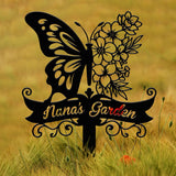 Custom Floral Butterfly Garden Sign, Personalized Name Garden Stake, Metal Garden Sign, Gardener Name Sign, Gardener Gift, Yard Decor