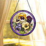 Pansies Flower Stained Glass Suncatcher, Window Hangings, Wall Decor, Flowers Suncatcher Gift, Window Hanger, Birthday Gift For Mom