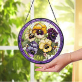 Pansies Flower Stained Glass Suncatcher, Window Hangings, Wall Decor, Flowers Suncatcher Gift, Window Hanger, Birthday Gift For Mom