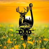 Dad Gift Hunting Fishing Yard Stake | Father's Day Metal Garden Decor | Deer Bass Outdoor Sign | Hunter Fisherman Garden Flag Stake