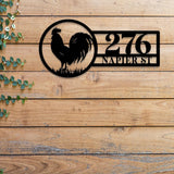 Personalized Chicken Family Address Metal Sign with LED Lighting, Custom House Numbers Display, Metal Address Plaque, Address Sign
