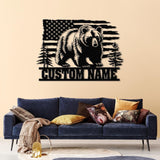 Personalized US Flag Metal Bear Sign, Bear Cabin Sign, Cabin Decor, Outdoor Metal Sign, Hunter Gift, Hunting Gift, Bear Decor, Gift for Dad