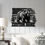 Personalized US Flag Metal Bear Sign, Bear Cabin Sign, Cabin Decor, Outdoor Metal Sign, Hunter Gift, Hunting Gift, Bear Decor, Gift for Dad