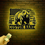 Personalized US Flag Metal Bear Sign, Bear Cabin Sign, Cabin Decor, Outdoor Metal Sign, Hunter Gift, Hunting Gift, Bear Decor, Gift for Dad
