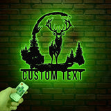 Personalized Deer Metal Cabin Sign with Led Lights, Custom Deer Forest Metal Sign, Last Name Sign, Deer Sign, Cabin Sign, Gift for Dad
