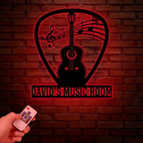 Guitar Pick Metal Wall Art With Led Lights, Personalized Guitar Metal Sign Music Room Decor, Guitarist Gift, Guitar Lover Gifts