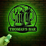 Beer Bar Metal Sign with Led Lights, Personalized Bar Sign, Custom Pub Decor, Metal Wall Art for Man Cave, Home Bar Sign, Bar Name Plaque