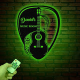 Guitar Pick Metal Wall Art With Led Lights, Personalized Guitar Metal Sign Music Room Decor, Guitarist Gift, Guitar Lover Gifts
