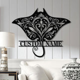 Manta Rays Metal Wall Art LED Lights, Custom Manta Rays Metal Sign, Manta Rays Name Sign, Beach House Home Decor, Sea Creature Lover Gift