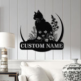 Custom Floral Cat Metal Sign with Led Lights, Personalized Cat Metal Sign, Cat Wall Art, Custom Cat Name Sign, Pet Lover Gift