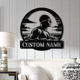 Custom Man Swimmer Metal Wall Art LED Light, Personalized Swimming Butterfly Stroke, Swimmer Name Sign, Home Decor Nursery Decoration