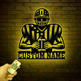 Custom American Football Metal Sign with LED, Personalized Football Name Sign, Football Coach Gift, Boys Room Decor, Sports Wall Art