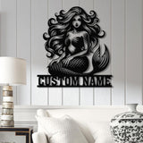 Mermaid Metal Sign with LED Lights, Custom Mermaid Neon Wall Decor, Personalized Mermaid Metal Wall Hanging for Home Decoration