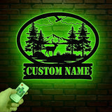 Personalized Deer Metal Cabin Sign with Led Lights, Custom Deer Forest Metal Sign, Last Name Sign, Deer Sign, Cabin Sign, Gift for Dad