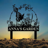 Custom Floral Butterfly Garden Sign, Personalized Name Garden Stake, Metal Garden Sign, Gardener Name Sign, Gardener Gift, Yard Decor