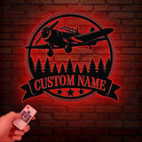 Custom Airplane Hangar Metal Sign with Led Lights- Personalized Pilot Name Wall Art - Aviation Lover Gift - Man Cave Airplane Decor