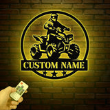 Custom ATV Rider Metal Wall Art LED Light, Personalized Quad Biker Name Sign, All Terrain Vehicle ATV 4 Wheels Home Decor, Rider Decoration
