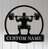 Custom Gym Metal Sign With Lights, Powerlifting Sport Metal Wall Art, Barbell Gym Wall Hanging, Fitness Center Wall Art, Gym-Center Wall Art