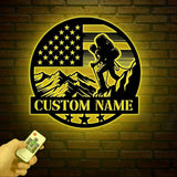 Custom US Mountain Climber Metal Wall Art LED Light, Personalized Mountain Climbing Sign, Hiking and Outdoor Enthusiast Gift, Home Decor