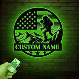 Custom US Mountain Climber Metal Wall Art LED Light, Personalized Mountain Climbing Sign, Hiking and Outdoor Enthusiast Gift, Home Decor