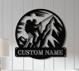 Custom US Mountain Climber Metal Wall Art LED Light, Personalized Mountain Climbing Sign, Hiking and Outdoor Enthusiast Gift, Home Decor