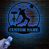 Personalized Disc Golf Metal Sign with LED Lights, Custom Disc Golfer Name Sign, Sports Wall Art, Gift for Dad, Home Decor