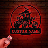 Custom ATV Rider Metal Wall Art LED Light, Personalized Quad Biker Name Sign, All Terrain Vehicle ATV 4 Wheels Home Decor, Rider Decoration