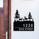 Deer Address sign with Pine tree, Metal Deer Sign, Deer Yard sign, Address Sign, Deer Ranch Family Name Sign, Yard Address sign