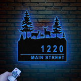 Deer Address sign with Pine tree, Metal Deer Sign, Deer Yard sign, Address Sign, Deer Ranch Family Name Sign, Yard Address sign