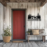 Deer Address sign with Pine tree, Metal Deer Sign, Deer Yard sign, Address Sign, Deer Ranch Family Name Sign, Yard Address sign