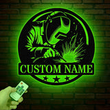 Personalized Welder Metal Sign with Led Light, Custom Mechanic Name Wall Art, Ironworker Sign, Welder Metal Wall Art, Welder Gift