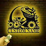 Personalized Bearded Dragon Metal Sign with LED Lights, Custom Name Bearded Dragons Sign, Unique Bearded Dragon Gift, Gecko Lizard Decor