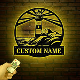Personalized Lighthouse Metal Sign, Custom Lighthouse Name Sign, Beach House Decor, Harbor Sign, Lighthouse Metal Wall Art, Coastal Decor