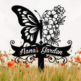 Custom Floral Butterfly Garden Sign, Personalized Name Garden Stake, Metal Garden Sign, Gardener Name Sign, Gardener Gift, Yard Decor