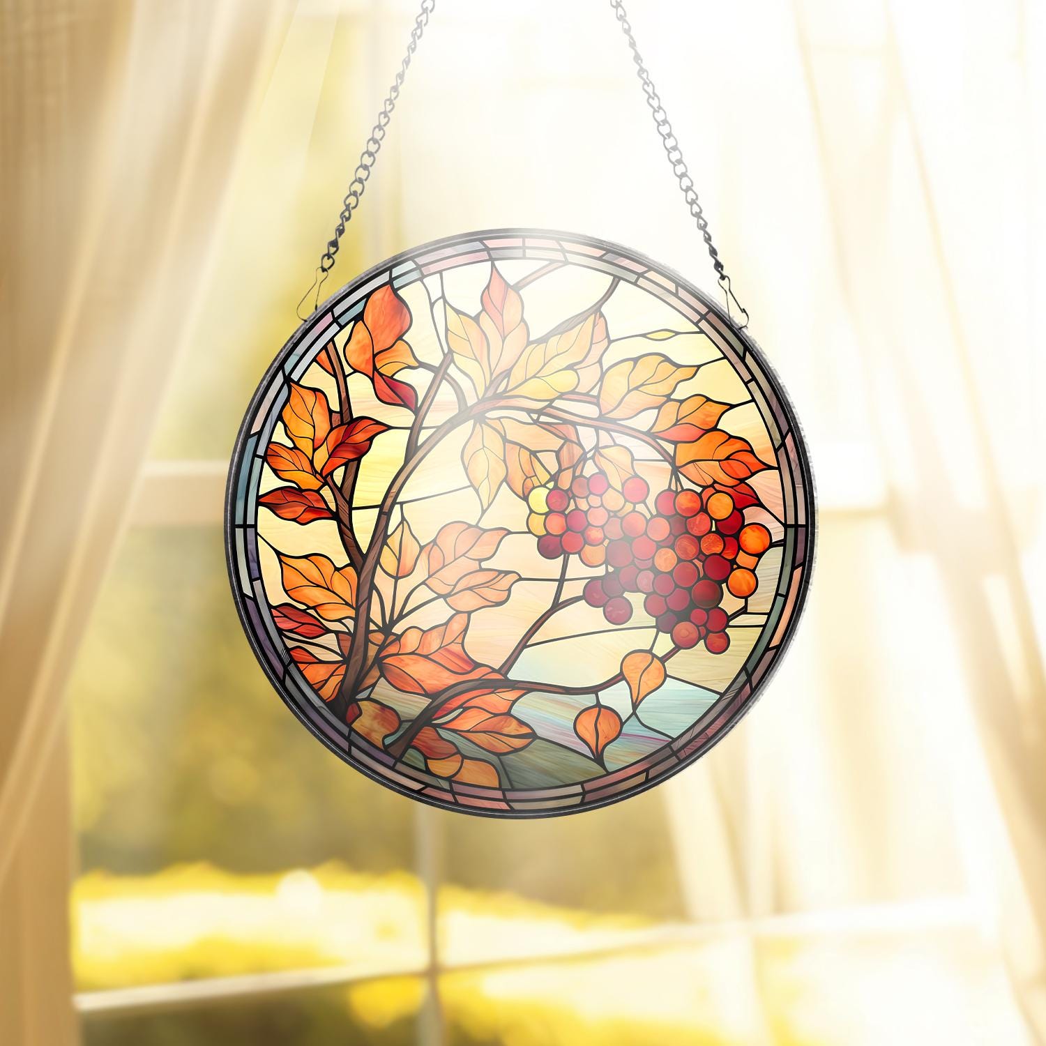 Autume Flower Stained Glass Suncatcher, Window Hangings, Wall Decor, Flowers Suncatcher Gift, Window Hanger, Birthday Gift For Mom