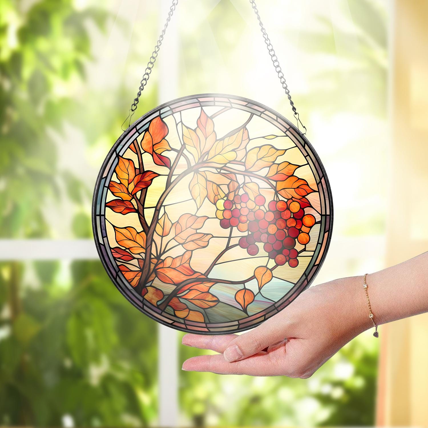 Autume Flower Stained Glass Suncatcher, Window Hangings, Wall Decor, Flowers Suncatcher Gift, Window Hanger, Birthday Gift For Mom