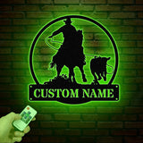 Western Riding Cowboy Metal Sign with Led Lights, Horse Lover Gift, Ranch Sign, Personalized Rodeo Name Sign, Cowboy Wall Art