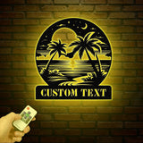 Custom Beach Palm Tree Sign,Metal Beach House Sign,Personalized Name Beach Sign,Nautical Decor,Lake House Sign Decor,Beach Sunset Wall Art