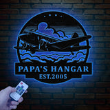 Custom Airplane Hangar Metal Sign with Led Lights- Personalized Pilot Name Wall Art - Aviation Lover Gift - Man Cave Airplane Decor