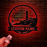 Personalized Lighthouse Metal Sign: Coastal Beach House Decor