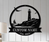 Personalized Lighthouse Metal Sign: Coastal Beach House Decor