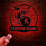Custom Drummer Metal Sign with LED Lights: Music Room Decor