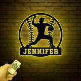 Custom Baseball Metal Wall Art LED Light, Personalized Softball Player Name Sign Home Decor, Boy Room Decor, Nursery Name Sign