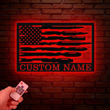 Custom Us Flag Ammo Wall Art with Led Lights, Personalized Bullets Metal Sign, Gun Room Sign, Decor For Firearms, Firearm Gift, Gunner Gift
