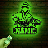 Personalized Fishing Metal Sign, Custom Trout Fish LED Wall Art, Outdoor Fishing Cabin Decor, Fisherman Name Sign, Gift for Dad