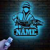 Personalized Fishing Metal Sign, Custom Trout Fish LED Wall Art, Outdoor Fishing Cabin Decor, Fisherman Name Sign, Gift for Dad